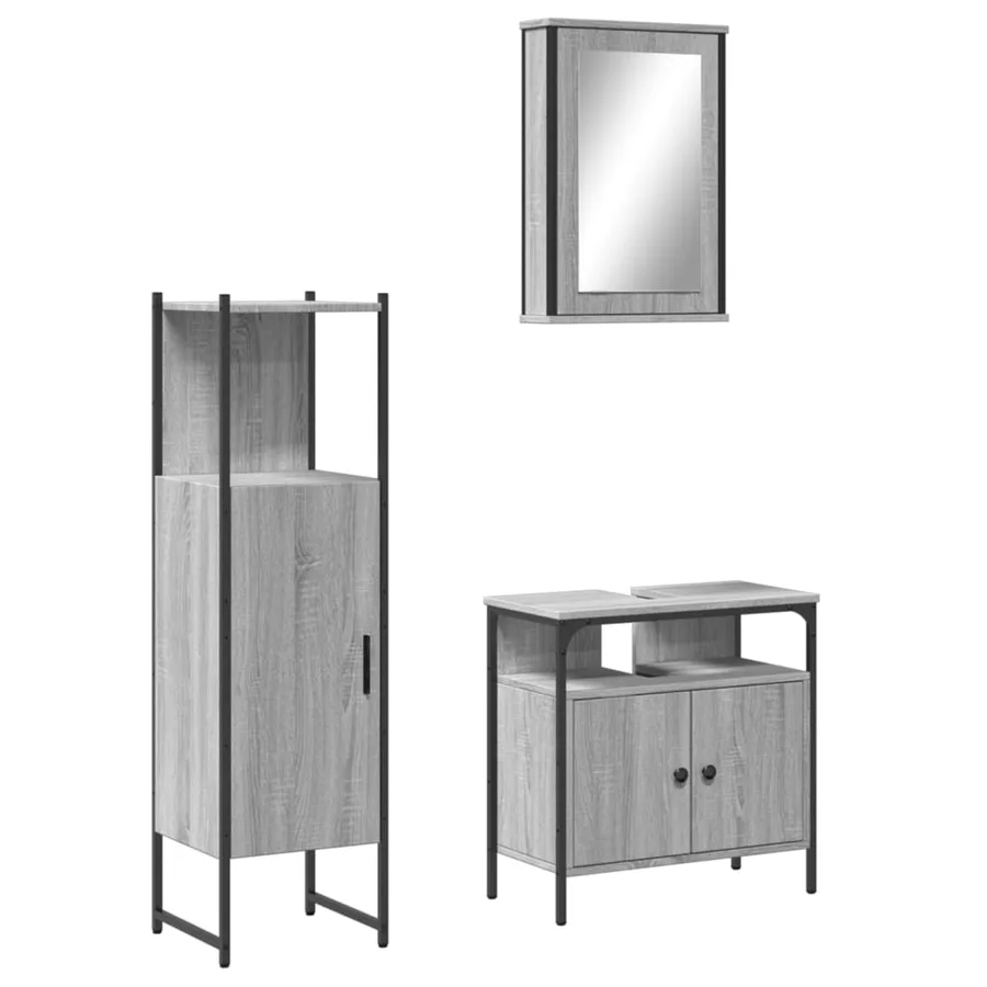 Ensemble de meubles de salle de bain 3 pcs Sonoma gris - 2