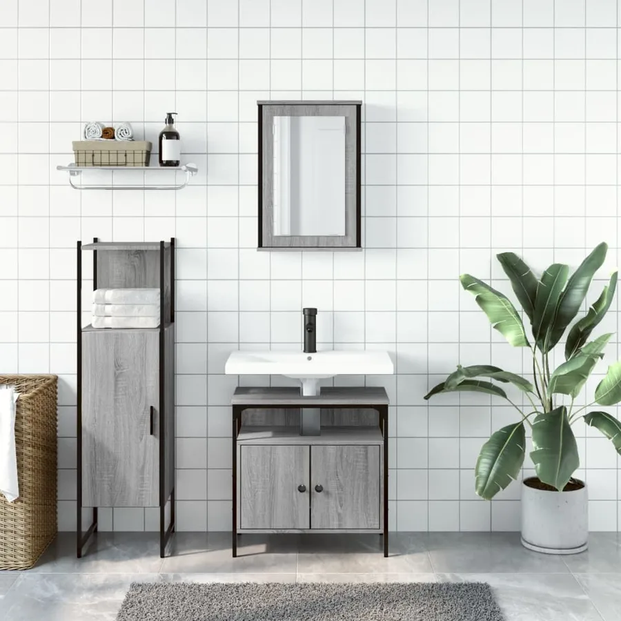 Ensemble de meubles de salle de bain 3 pcs Sonoma gris - 3