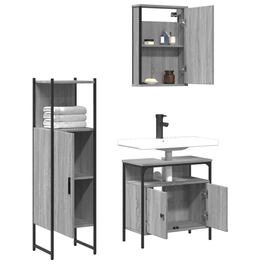 Ensemble de meubles de salle de bain 3 pcs Sonoma gris - 4