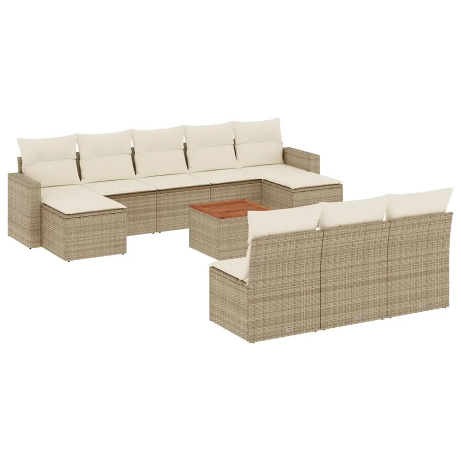 Salon de jardin 11 pcs avec coussins beige résine tressée - 2