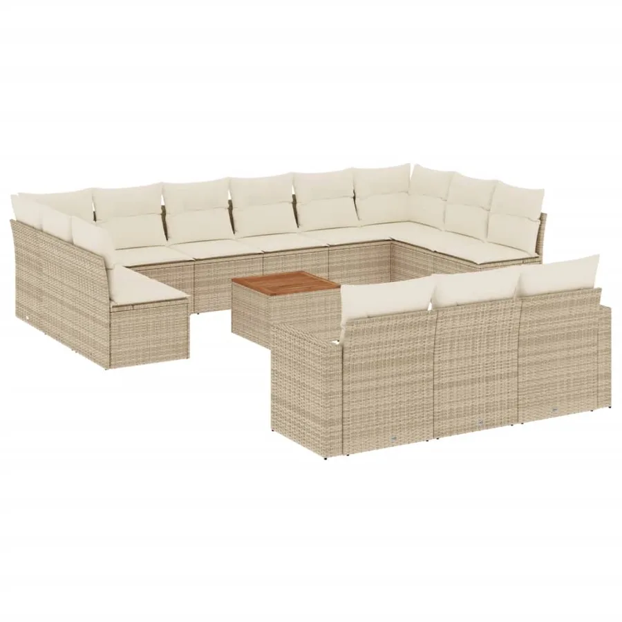Salon de jardin avec coussins 14 pcs beige résine tressée - 2
