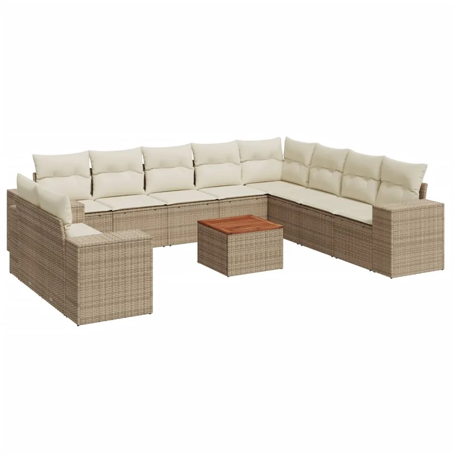 Salon de jardin 11 pcs avec coussins beige résine tressée - 2