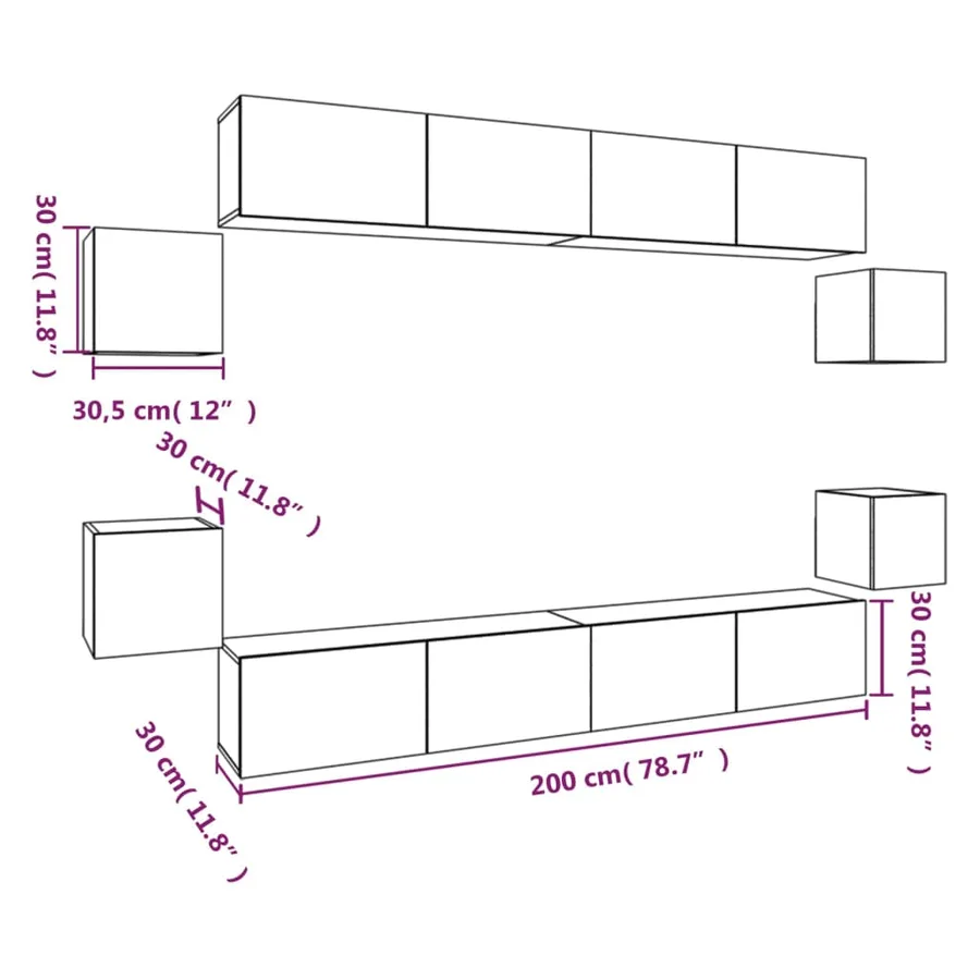 Ensemble de meubles TV 8 pcs Gris béton Bois d'ingénierie - 11