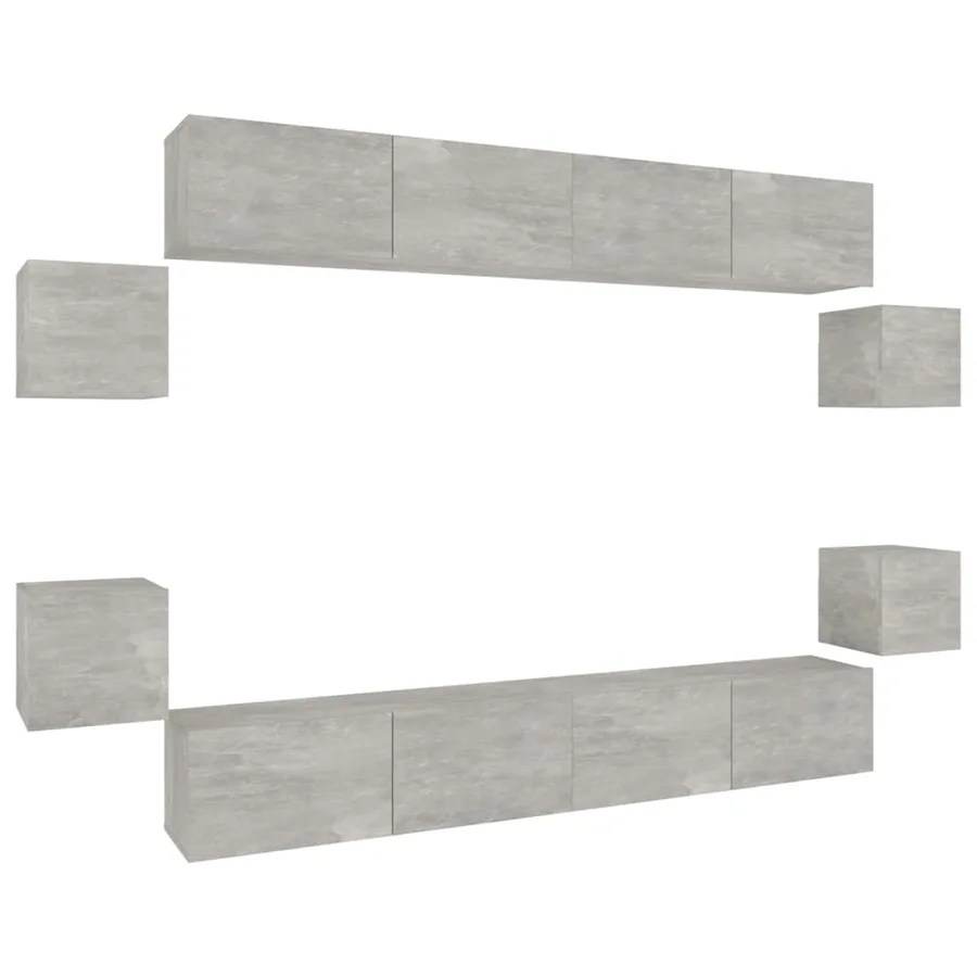 Ensemble de meubles TV 8 pcs Gris béton Bois d'ingénierie - 2