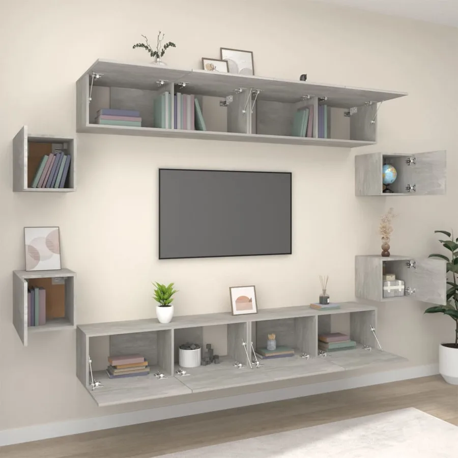 Ensemble de meubles TV 8 pcs Gris béton Bois d'ingénierie - 3
