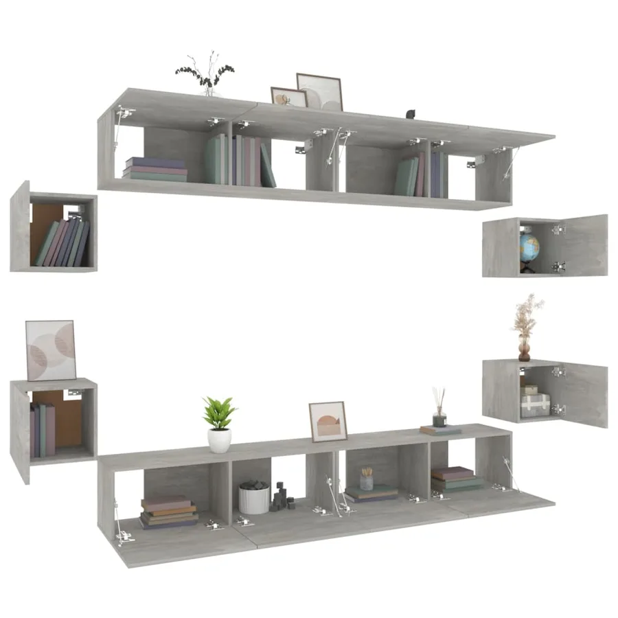 Ensemble de meubles TV 8 pcs Gris béton Bois d'ingénierie - 9