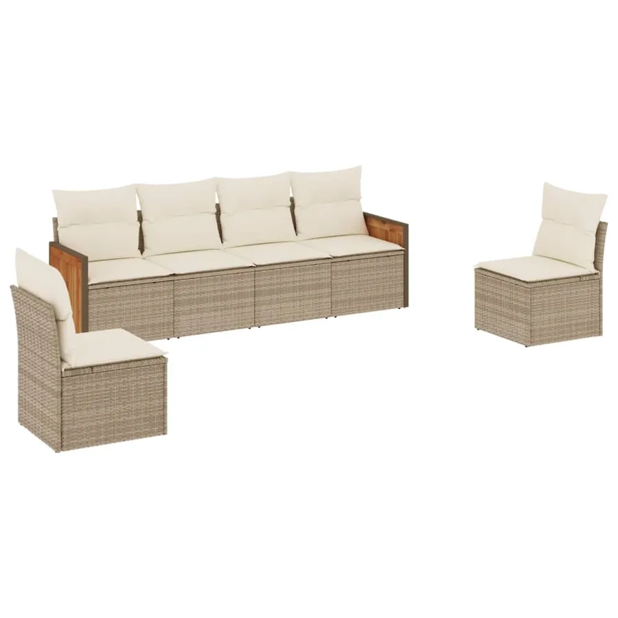Salon de jardin avec coussins 6 pcs beige résine tressée - 2