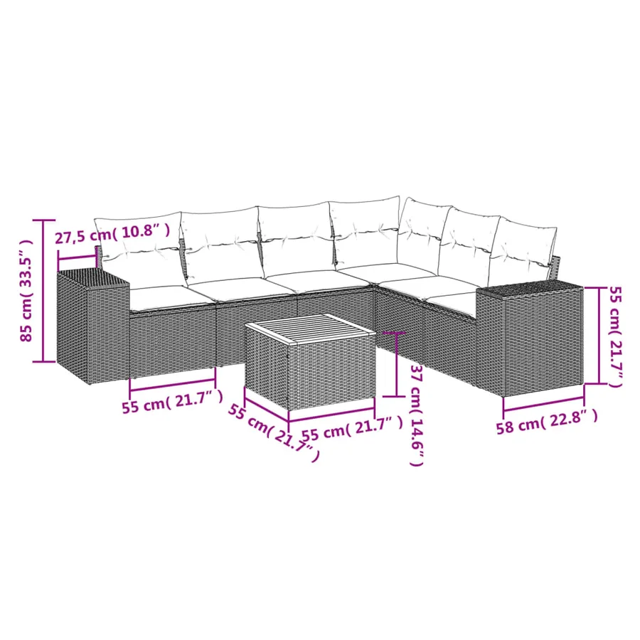 Salon de jardin avec coussins 7 pcs beige résine tressée - 3