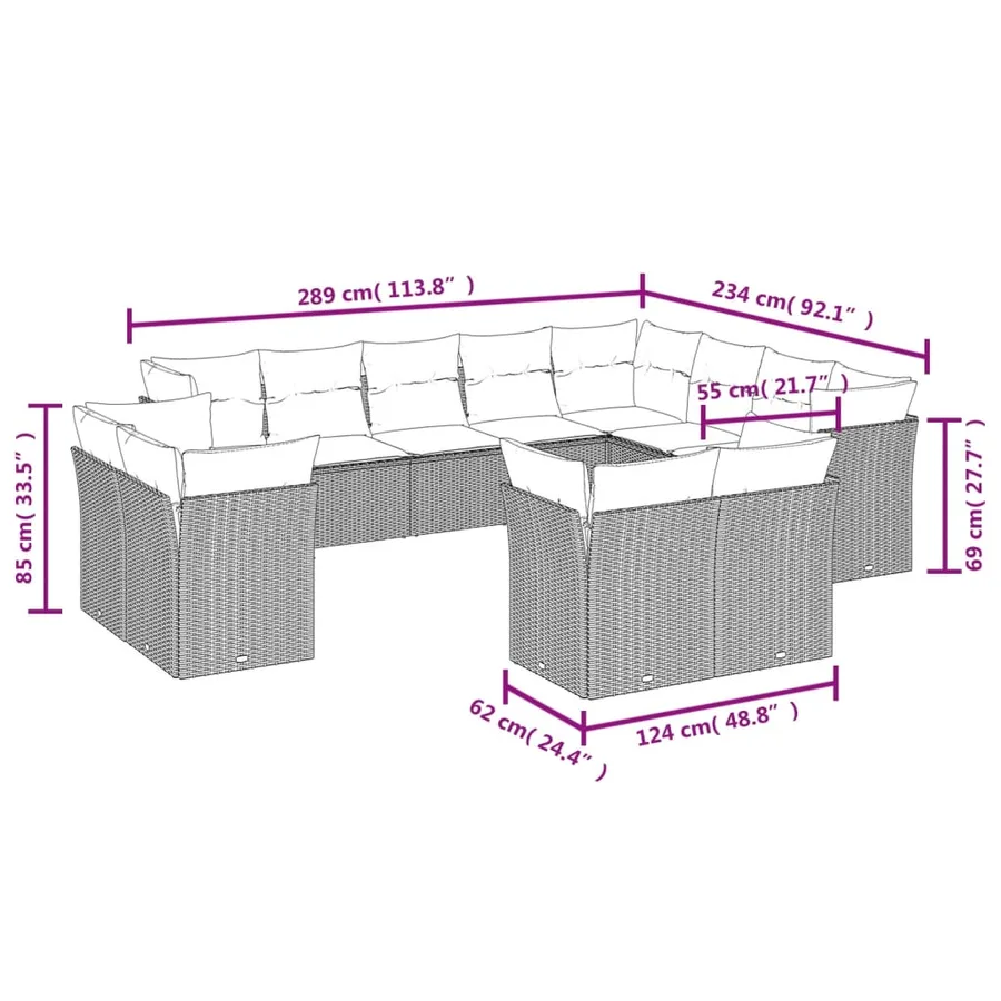 Salon de jardin avec coussins 12 pcs beige résine tressée - 3