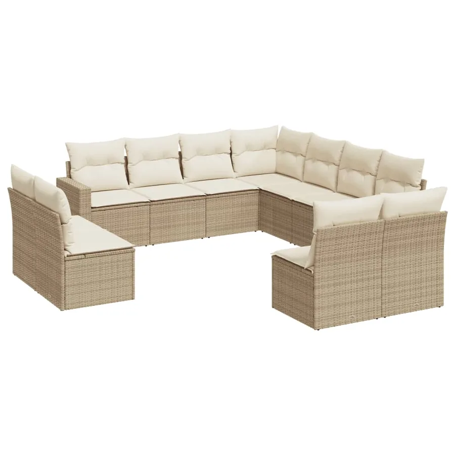 Salon de jardin 11 pcs avec coussins beige résine tressée - 2