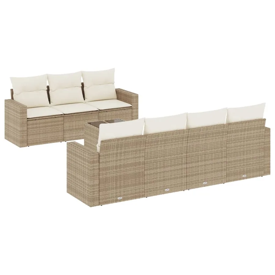 Salon de jardin avec coussins 8 pcs beige résine tressée - 2