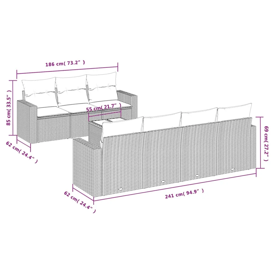 Salon de jardin avec coussins 8 pcs beige résine tressée - 3