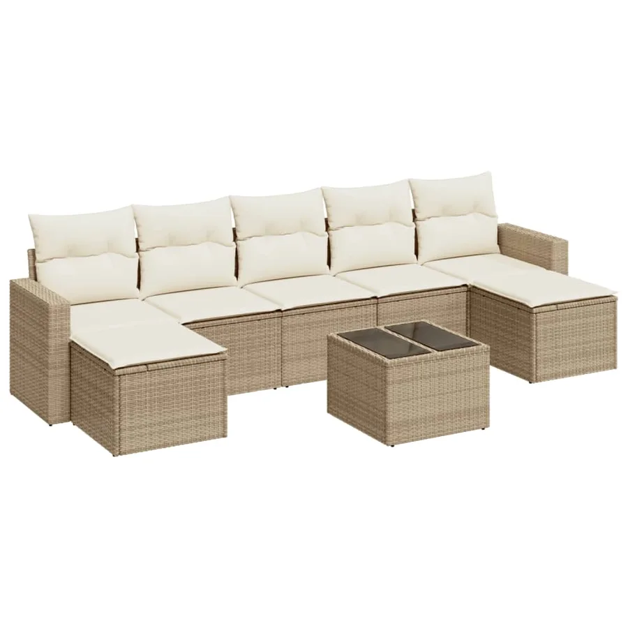 Salon de jardin avec coussins 8 pcs beige résine tressée - 2