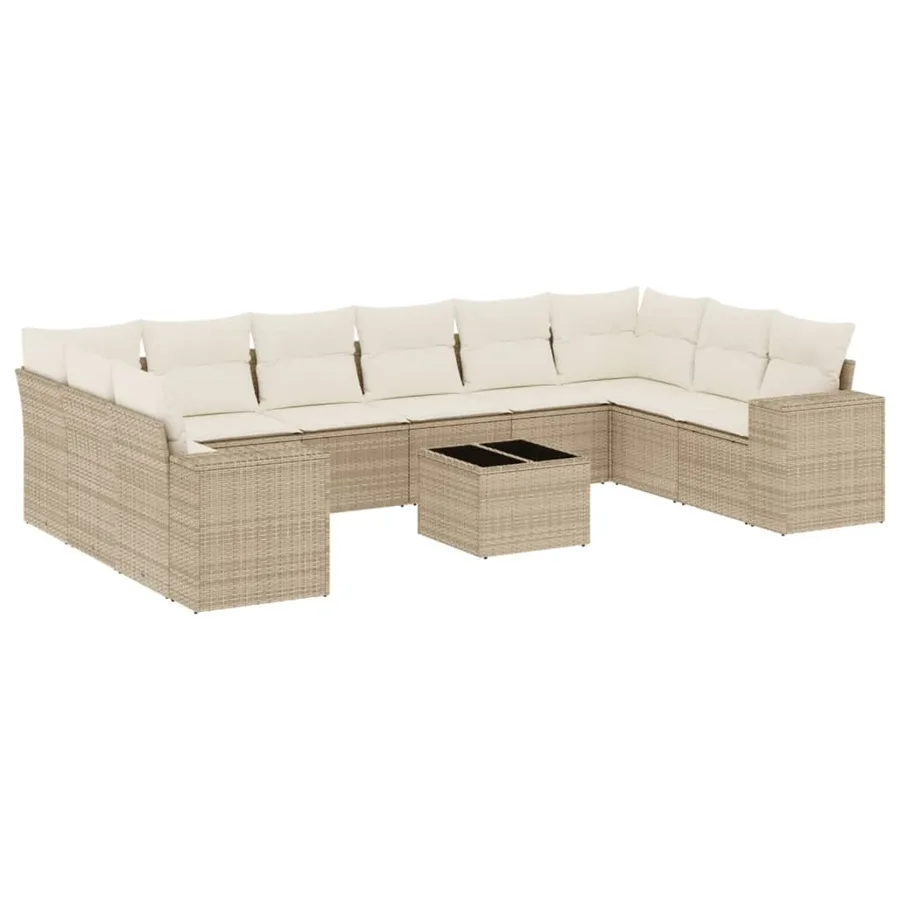 Salon de jardin 11 pcs avec coussins beige résine tressée - 2