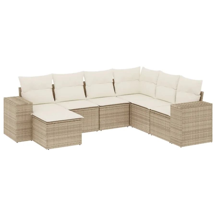 Salon de jardin avec coussins 7 pcs beige résine tressée - 2