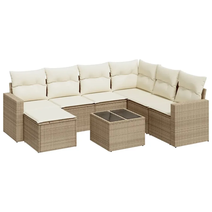 Salon de jardin avec coussins 8 pcs beige résine tressée - 2