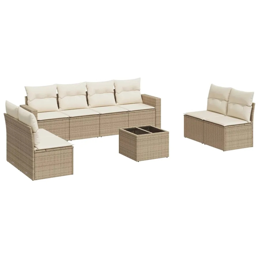 Salon de jardin avec coussins 9 pcs beige résine tressée - 2