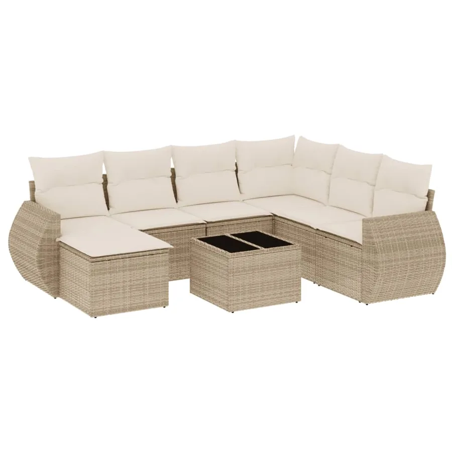 Salon de jardin avec coussins 8 pcs beige résine tressée - 2