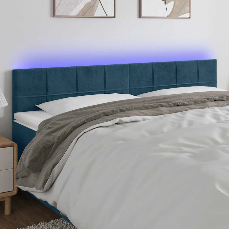 Tête de lit à LED Bleu foncé 160x5x78/88 cm Velours