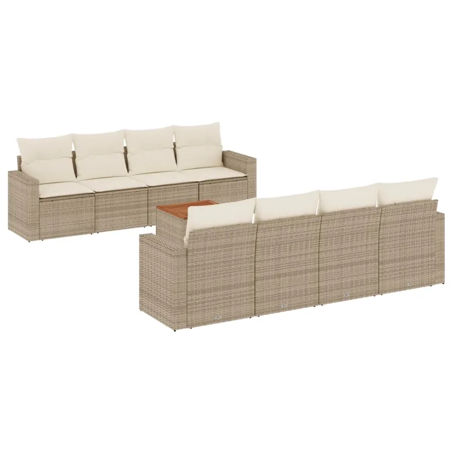 Salon de jardin avec coussins 9 pcs beige résine tressée - 2