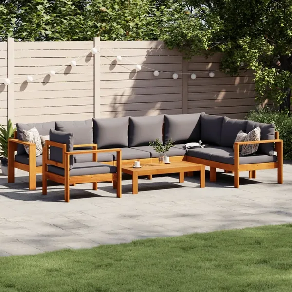 Salon de jardin avec coussins 6 pcs bois d'acacia solide