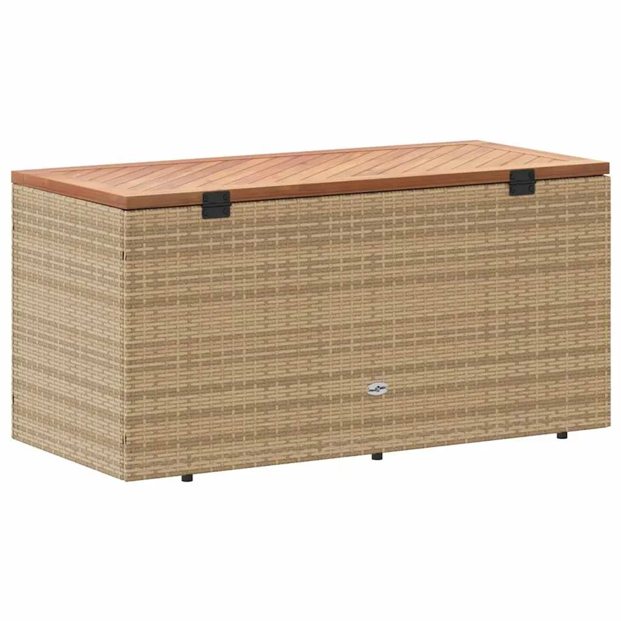 Boîte de rangement de jardin beige résine tressée bois d'acacia - 6