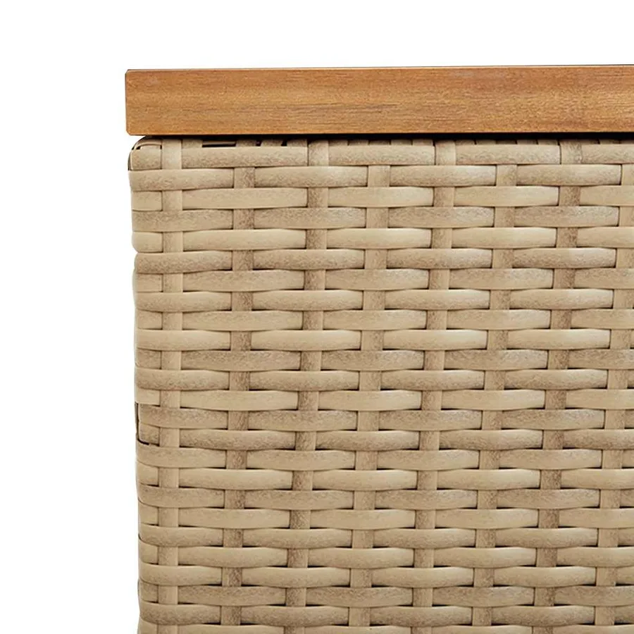 Boîte de rangement de jardin beige résine tressée bois d'acacia - 9