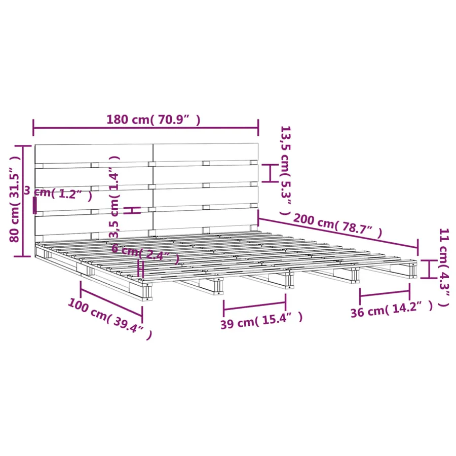 Cadre de lit sans matelas 180x200 cm bois massif de pin - 12