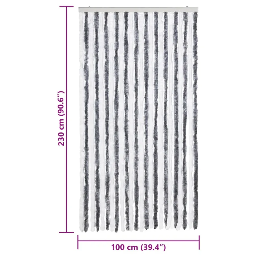 Rideau anti-mouches gris et blanc 100x230 cm chenille - 7