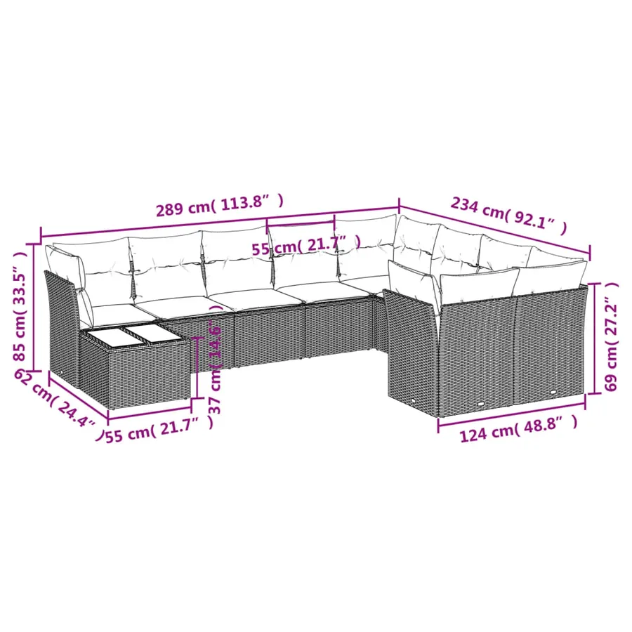 Salon de jardin avec coussins 10 pcs beige résine tressée - 3