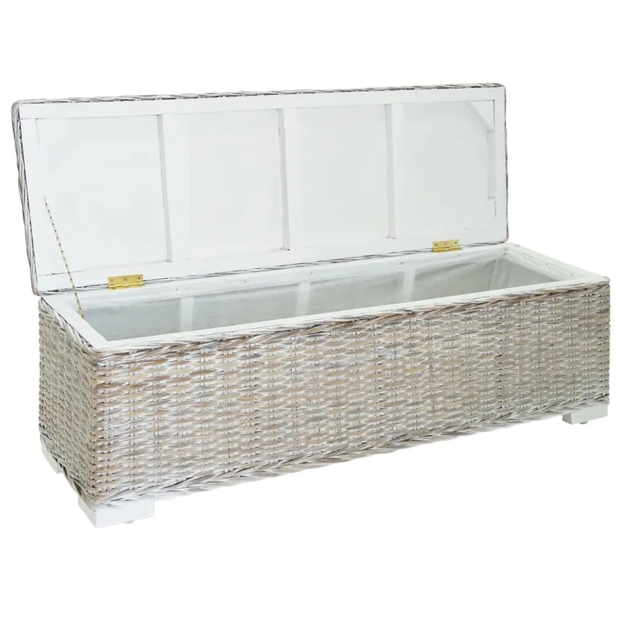 Boîte de rangement Blanc 110 cm Rotin kubu naturel et acajou - 4