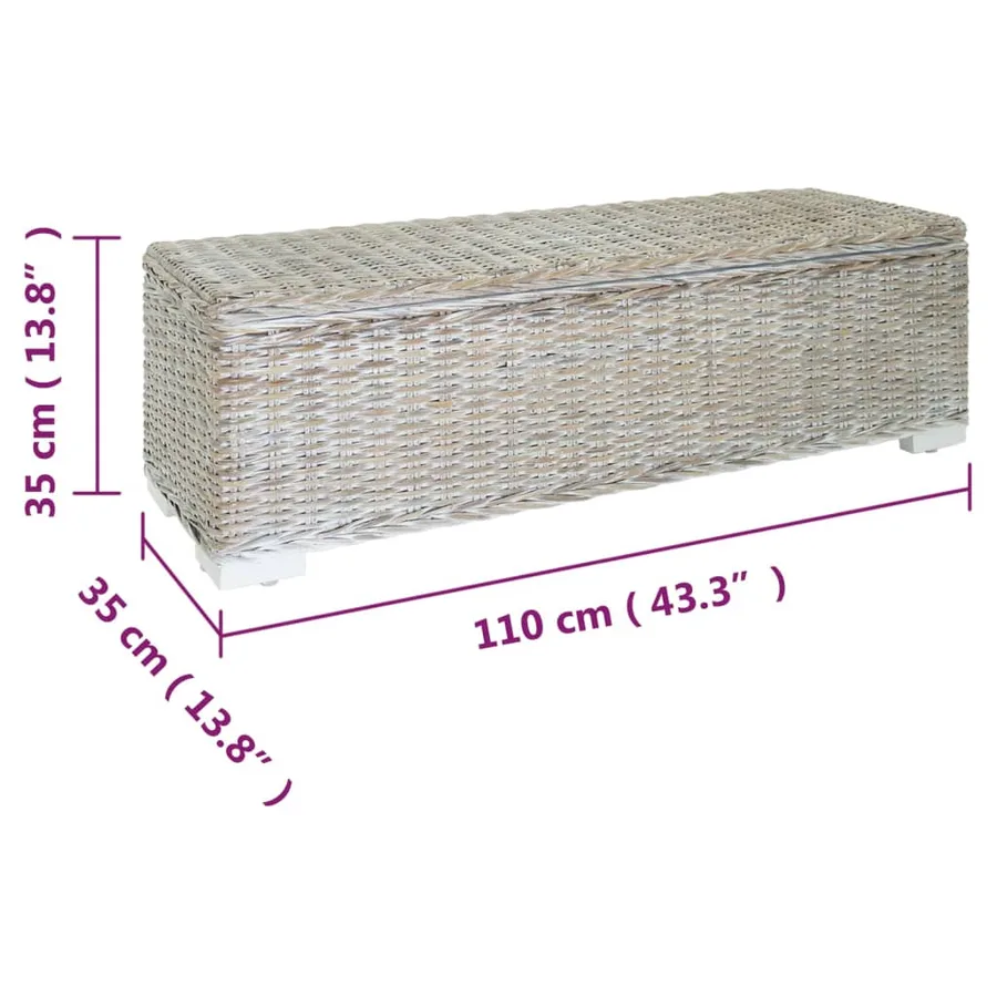 Boîte de rangement Blanc 110 cm Rotin kubu naturel et acajou - 6