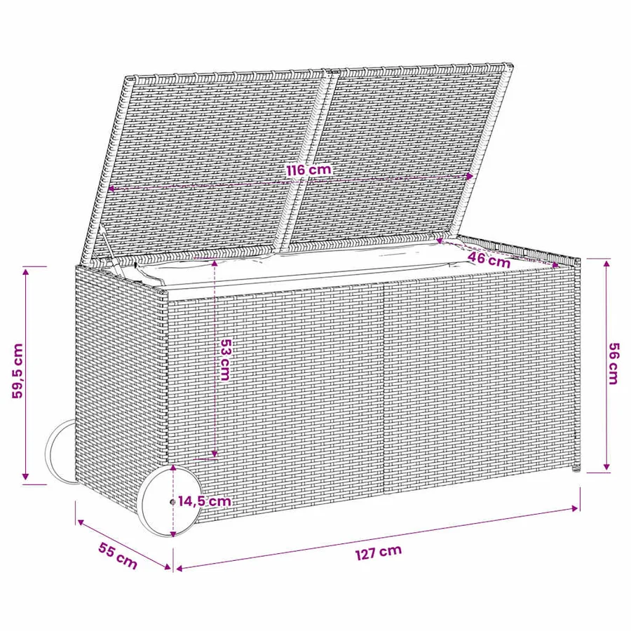Boîte de rangement de jardin et roues noir 283L résine tressée - 10