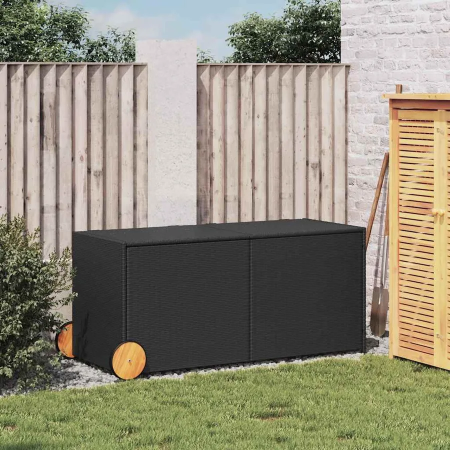 Boîte de rangement de jardin et roues noir 283L résine tressée - 3