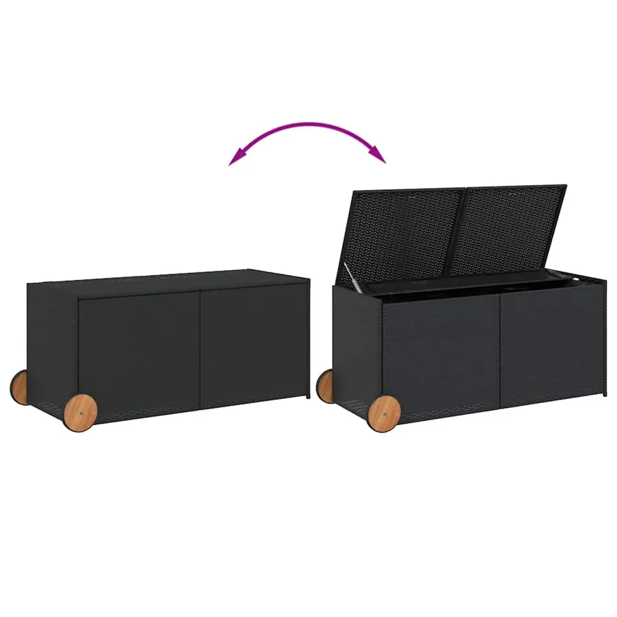 Boîte de rangement de jardin et roues noir 283L résine tressée - 7