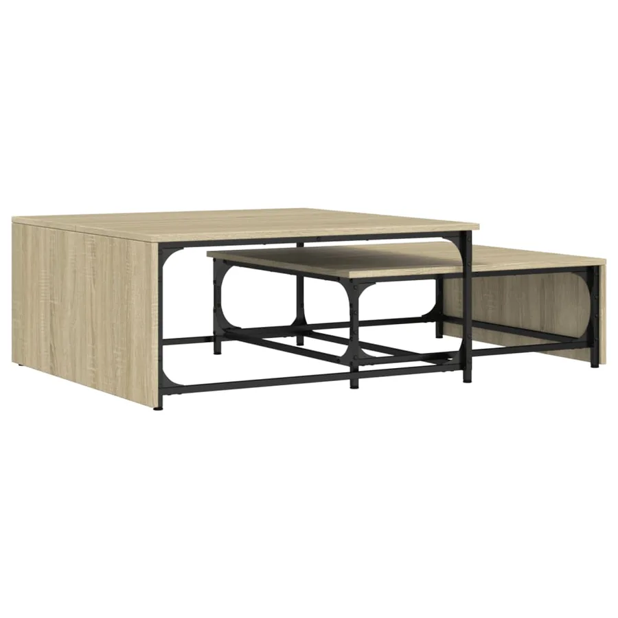 Tables basses gigognes 2 pcs chêne sonoma bois ingénierie métal - 2