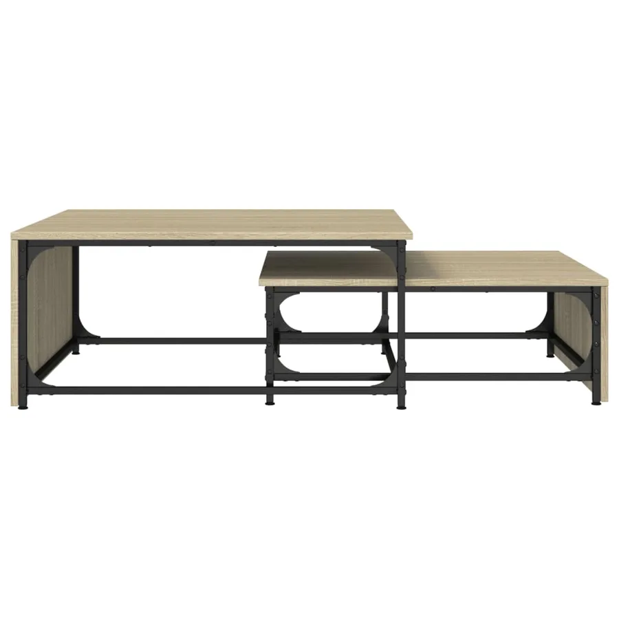 Tables basses gigognes 2 pcs chêne sonoma bois ingénierie métal - 5