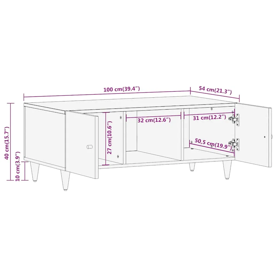 Table basse 100x54x40 cm bois de manguier massif - 10