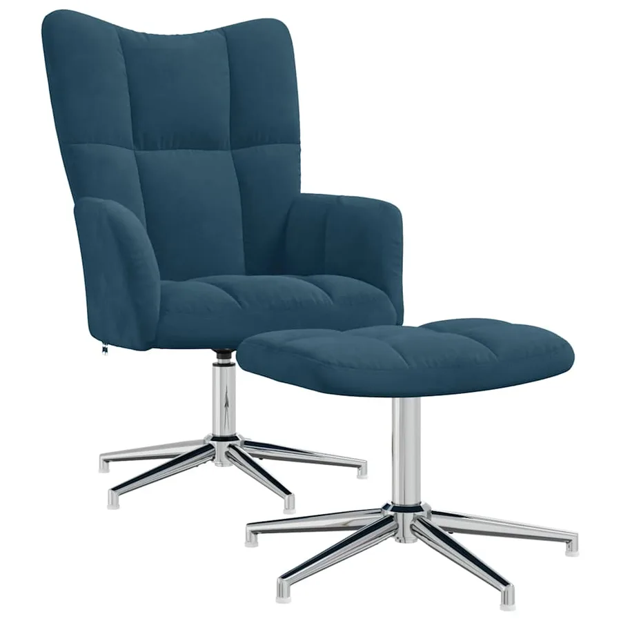 Chaise de relaxation avec tabouret Bleu Velours - 2