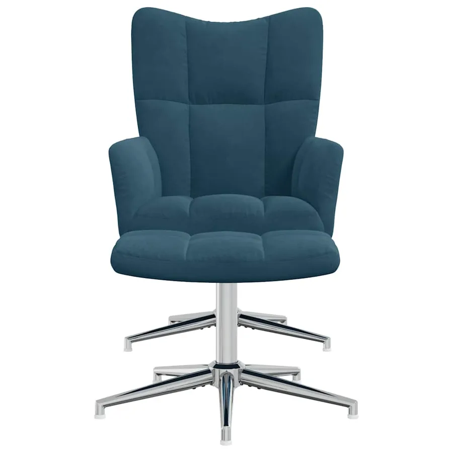 Chaise de relaxation avec tabouret Bleu Velours - 3