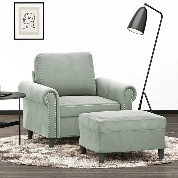 Fauteuil avec repose-pied Gris clair 60 cm Velours