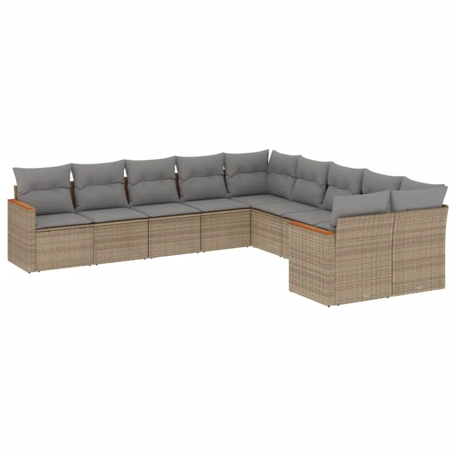 Salon de jardin avec coussins 10 pcs beige résine tressée - 2