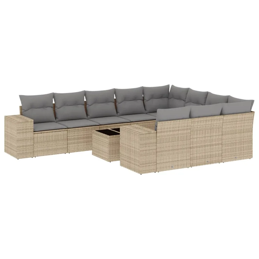 Salon de jardin 11 pcs avec coussins beige résine tressée - 2