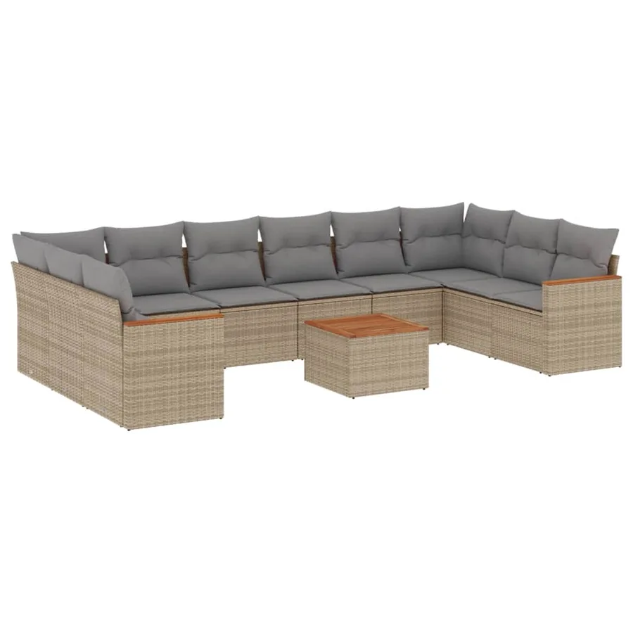 Salon de jardin 11 pcs avec coussins beige résine tressée - 2