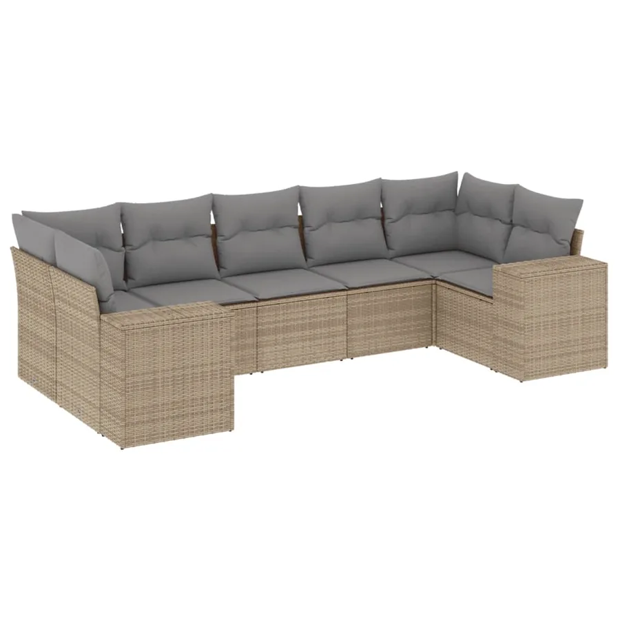 Salon de jardin avec coussins 7 pcs beige résine tressée - 2