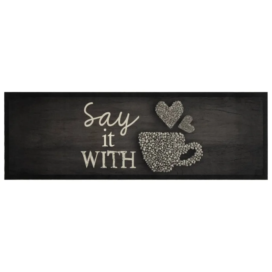 Tapis de cuisine lavable imprimé tasse noir 60x180 cm velours - 2
