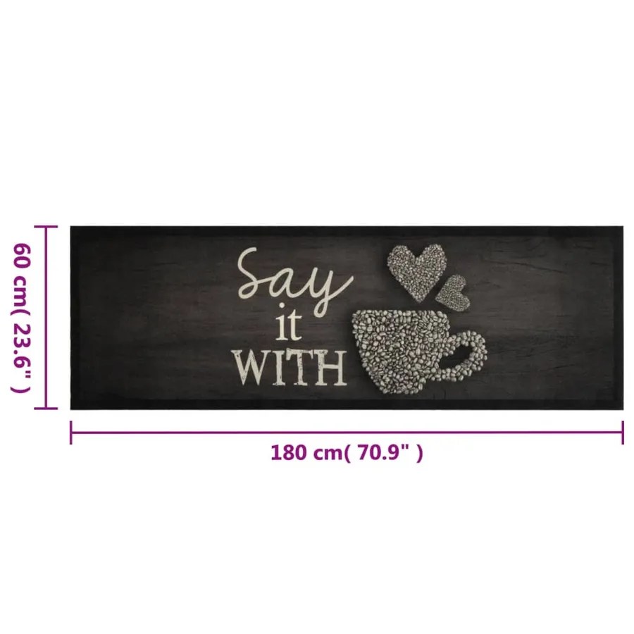Tapis de cuisine lavable imprimé tasse noir 60x180 cm velours - 5