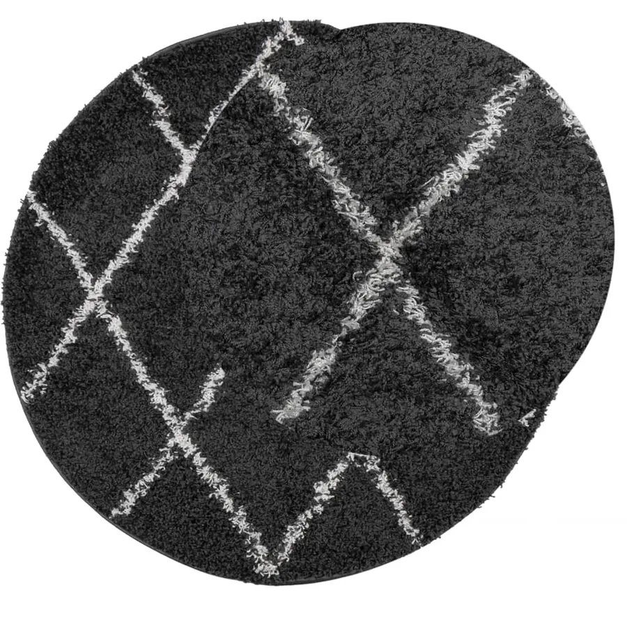 Tapis shaggy à poils longs moderne noir et crème Ø 280 cm - 3