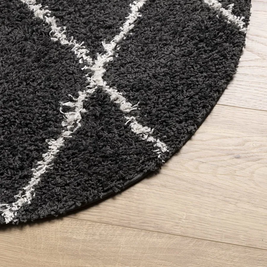 Tapis shaggy à poils longs moderne noir et crème Ø 280 cm - 4