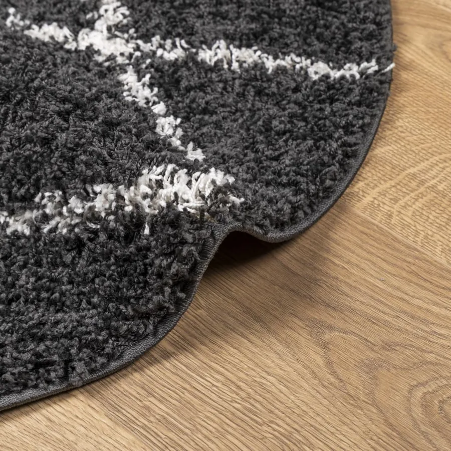 Tapis shaggy à poils longs moderne noir et crème Ø 280 cm - 6